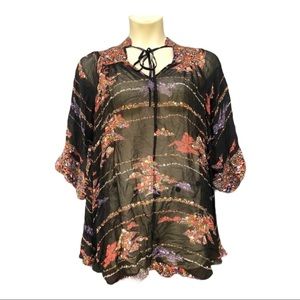 ASOS Sheer Top 3/4 Sleeves Floral Print Plus Size Indie Sleaze Fairy Grunge 2X